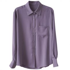 Simple Draped Long Sleeve Chiffon Shirt for Women Spring 